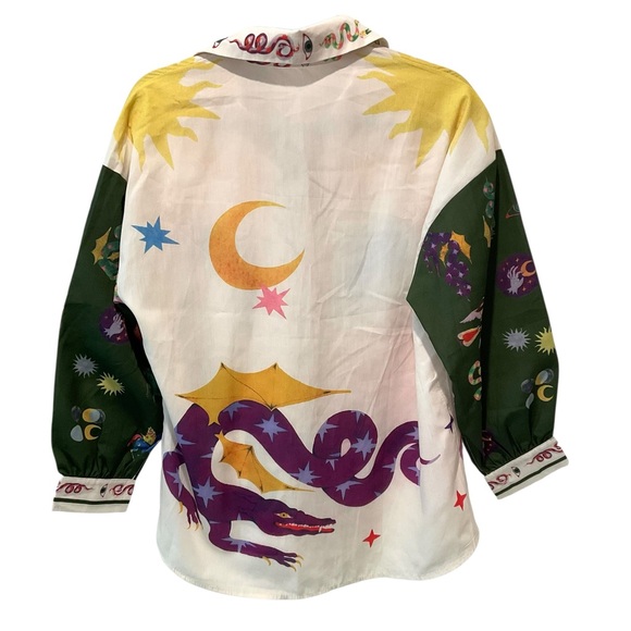 Commense Celestial Zodiac Print Two Piece Set Shirt & Wide Leg Pants XS - Picture 8 of 13